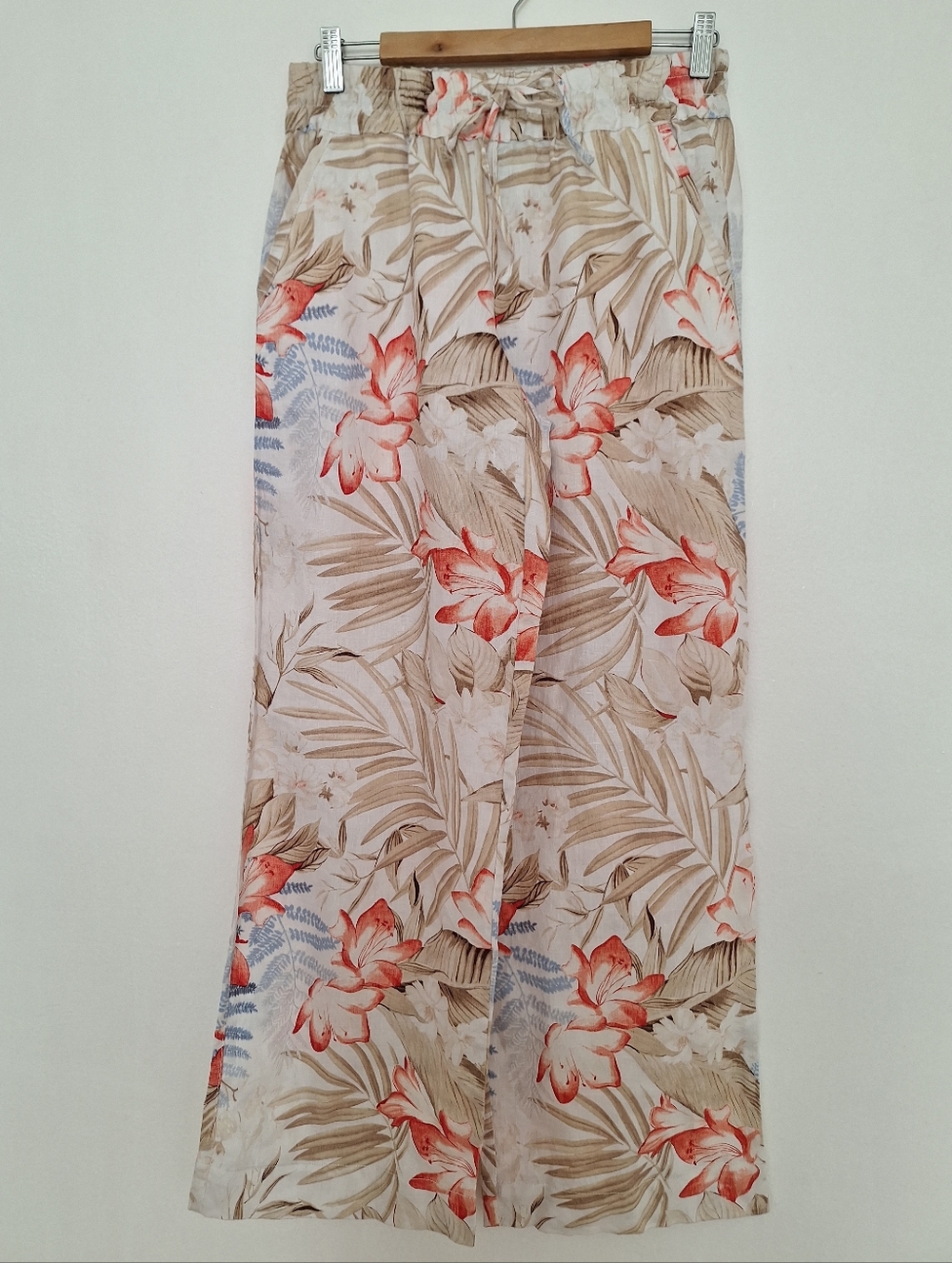 NWT Tommy Bahama Tropical Floral Wide-Leg Pants in Beige, Coral & Green